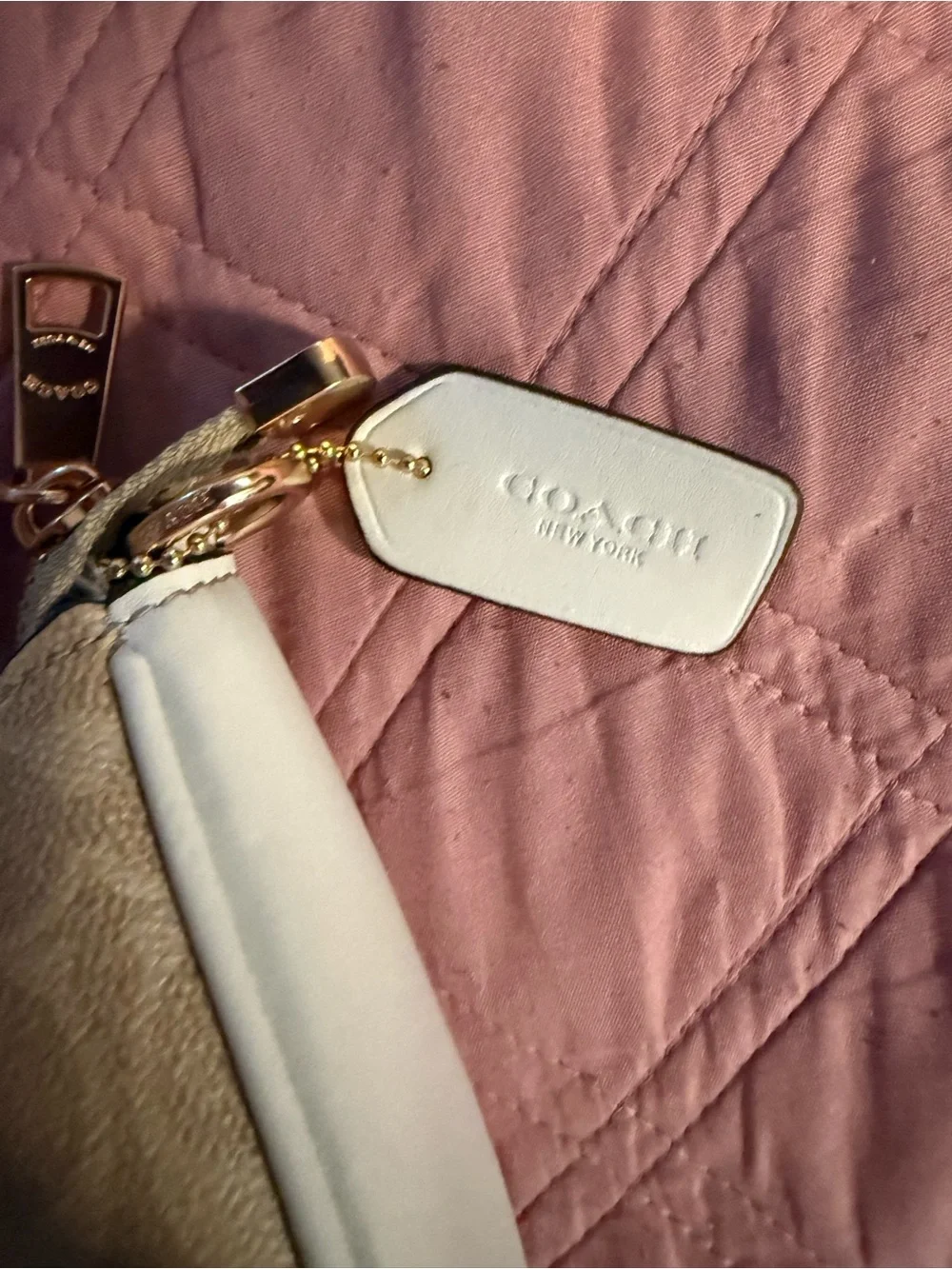 Coach Beige Signature Canvas Crossbody with White Trim and Gold Hardware